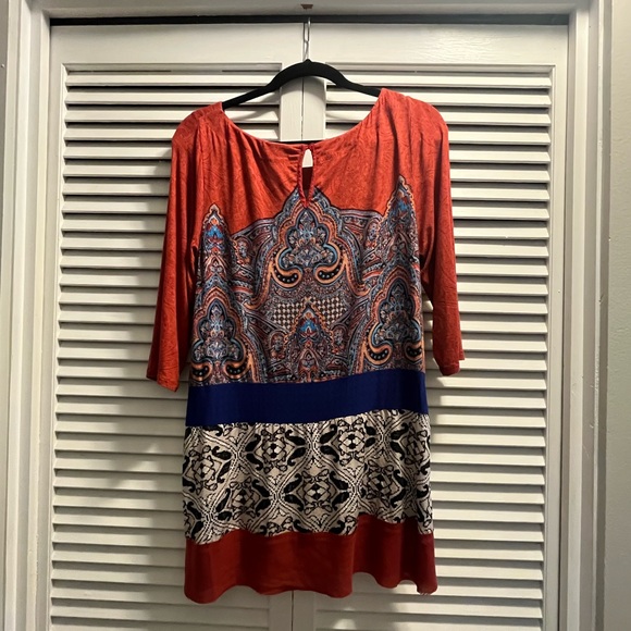 Anthropologie Akemi + Kin Color Block Paisley Boho Blouse Womens M Tunic - Picture 2 of 8